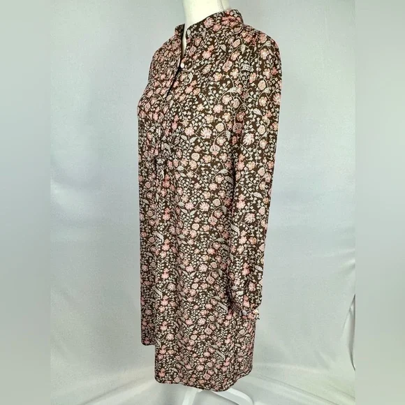 J. McLaughlin Tavia Shift Dress Long Sleeve Pockets Medium Brown & Pink Floral - Picture 9 of 14